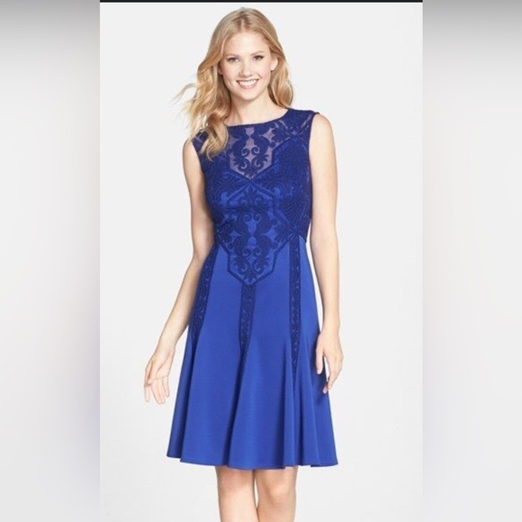 Tadashi Shoji Blue Lace A Line Fit and Flare Dress Size 10 - Picture 1 of 7
